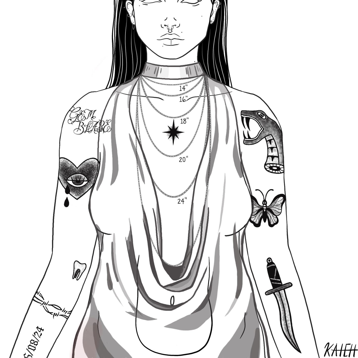 Red Glass Gem Handmade Spiky Stainless Steel Necklace