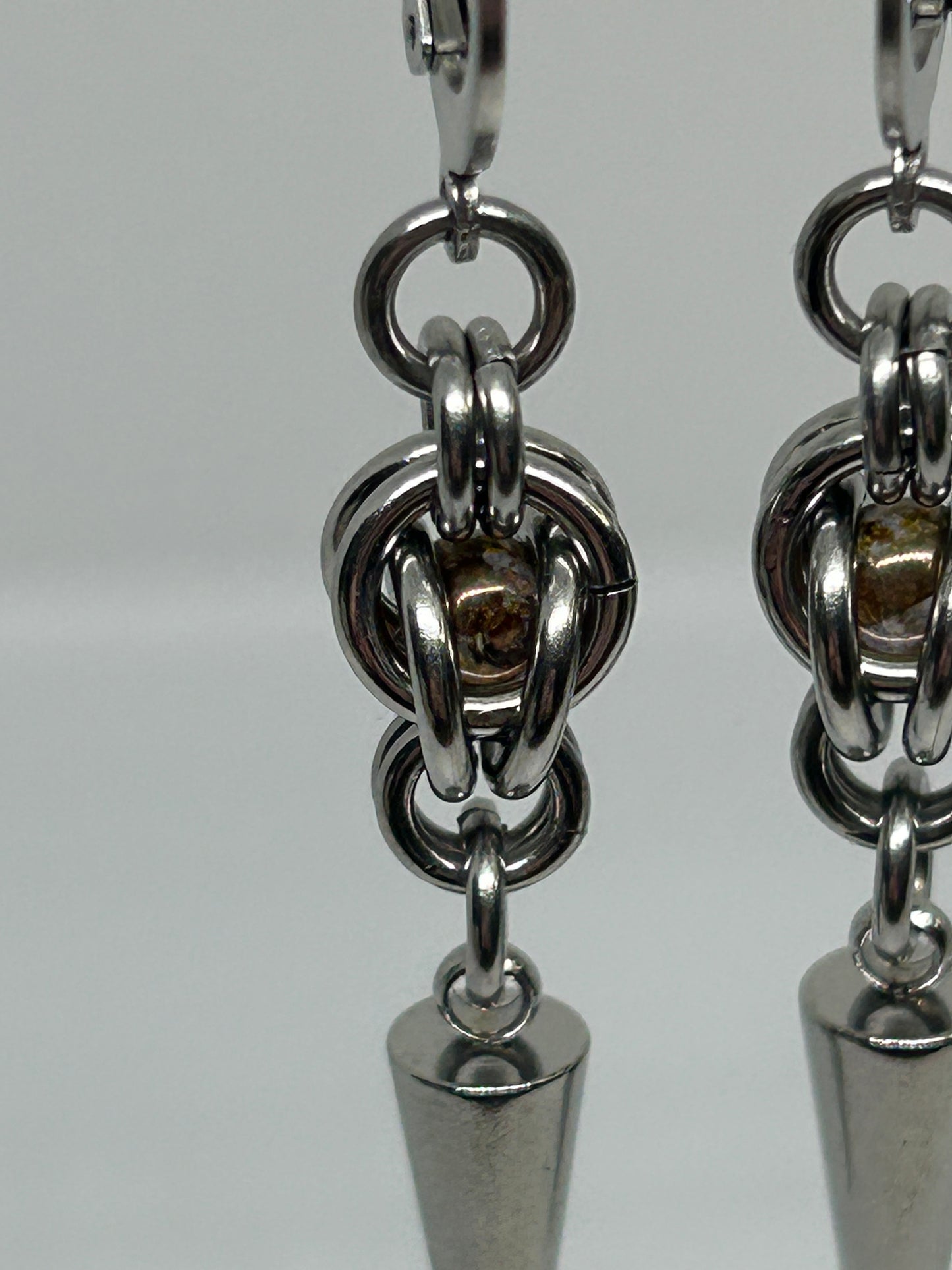 Yellow Trapped Bead Stainless Steel Earrings