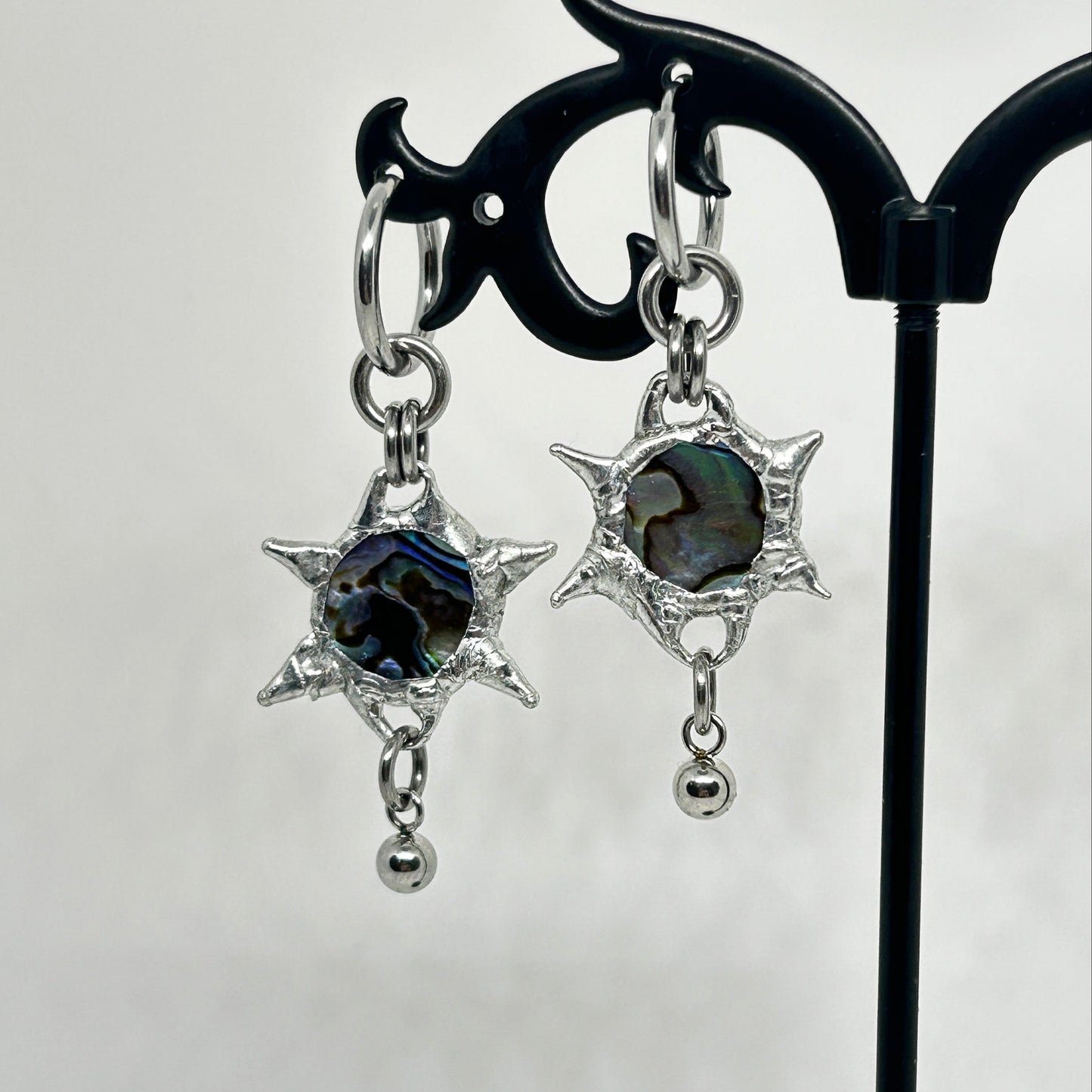 Abalone Soft Soldered Spiky  Stainless Steel earrings