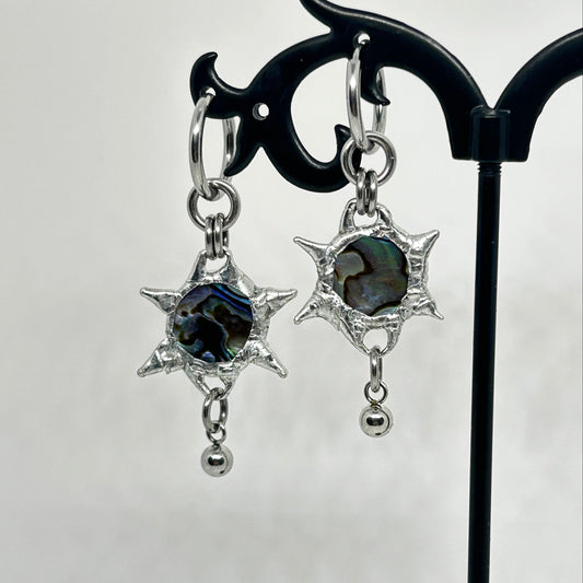Abalone Soft Soldered Spiky  Stainless Steel earrings