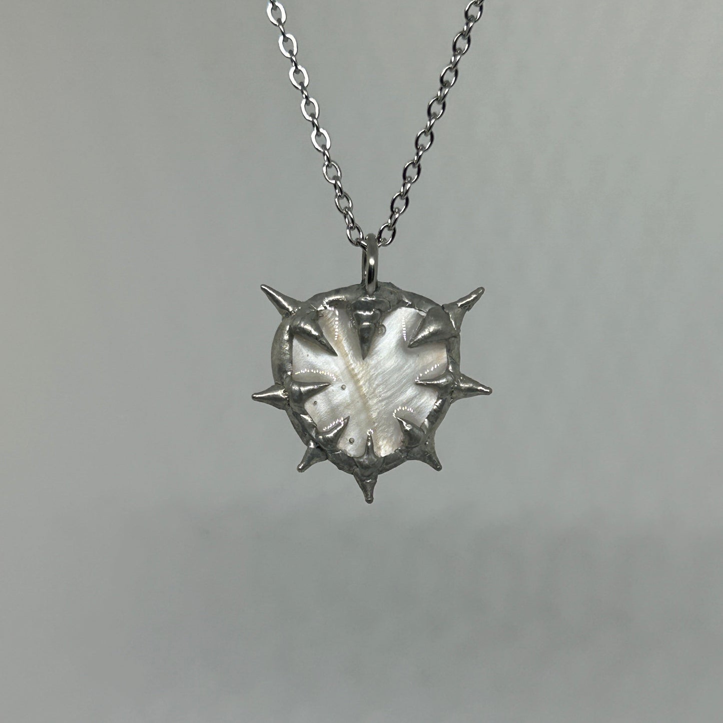 Shiny White Heart Spiky  Stainless Steel Necklace
