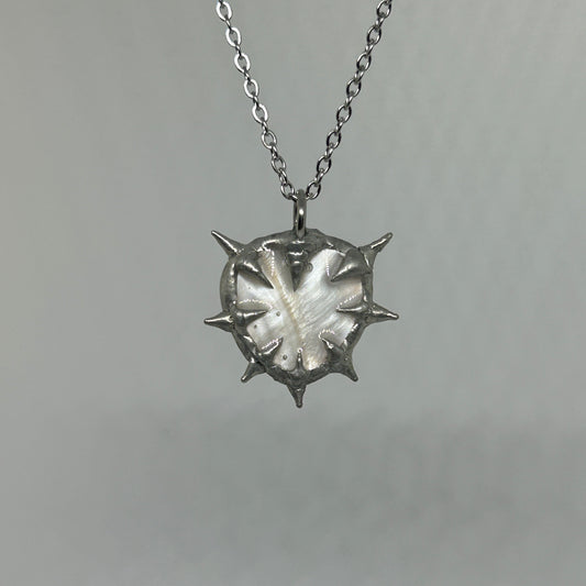 Shiny White Heart Spiky  Stainless Steel Necklace