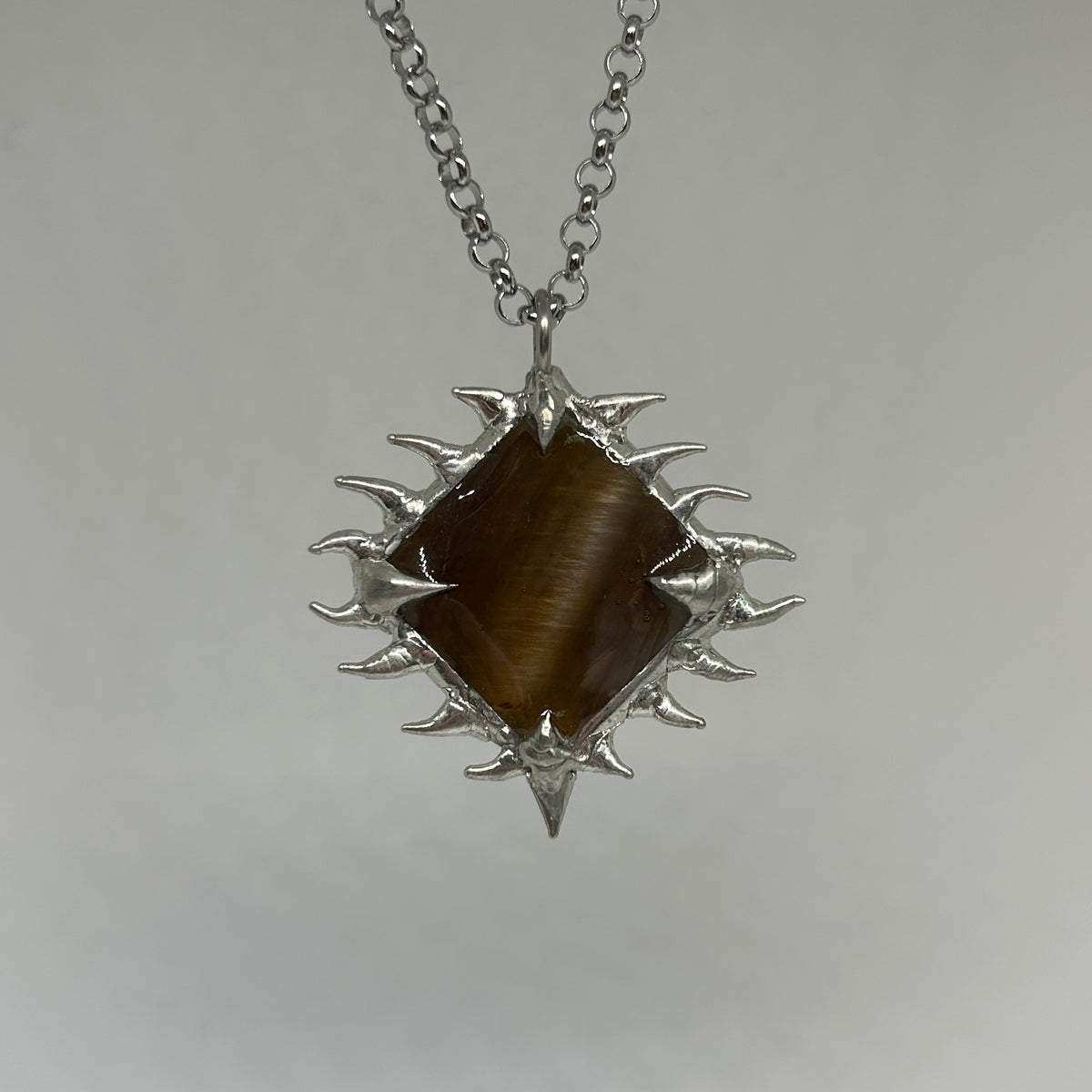 Brown Mother of Pearl Spiky  Stainless Steel Soft Soldered Necklace