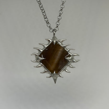 Brown Mother of Pearl Spiky  Stainless Steel Soft Soldered Necklace