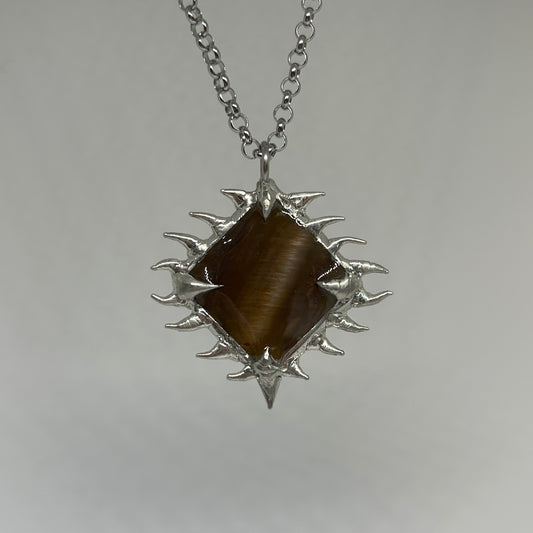 Brown Mother of Pearl Spiky  Stainless Steel Soft Soldered Necklace
