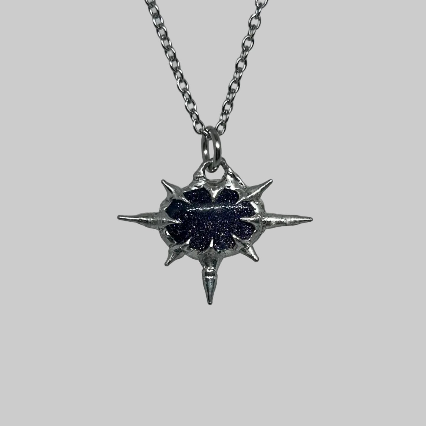Sparkly Blue Star Spiky  Stainless Steel Soft Soldered Necklace