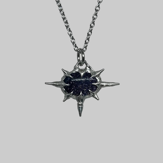 Sparkly Blue Star Spiky  Stainless Steel Soft Soldered Necklace