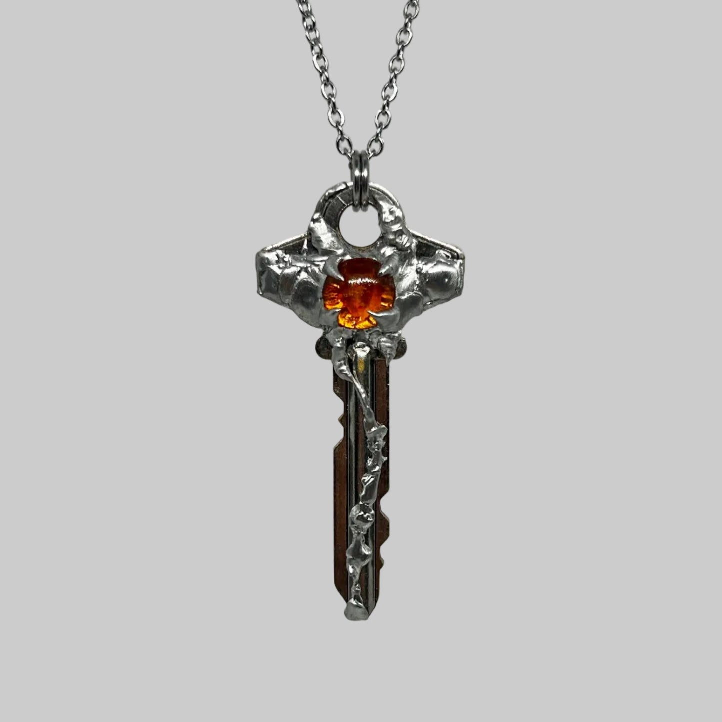 Amber Key Spiky  Stainless Steel Soft Soldered Necklace