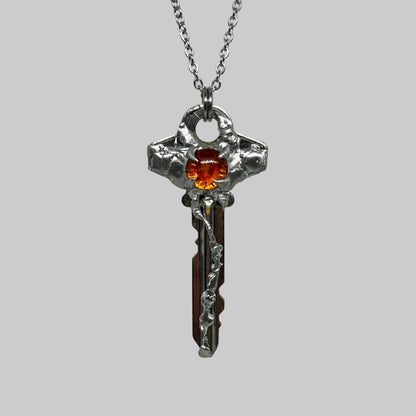 Amber Key Spiky  Stainless Steel Soft Soldered Necklace