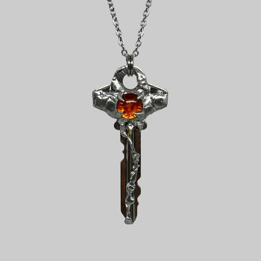 Amber Key Spiky  Stainless Steel Soft Soldered Necklace