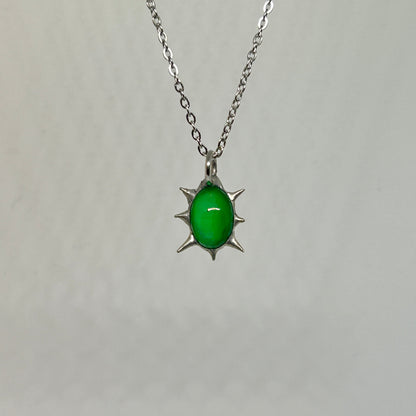 Green Glass Spiky  Stainless Steel Necklace