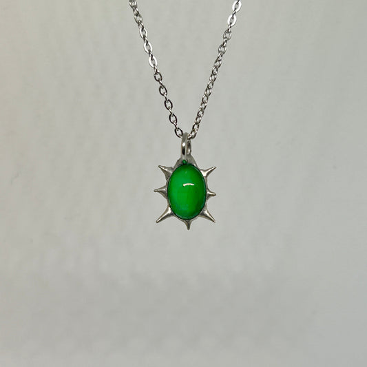 Green Glass Spiky  Stainless Steel Necklace