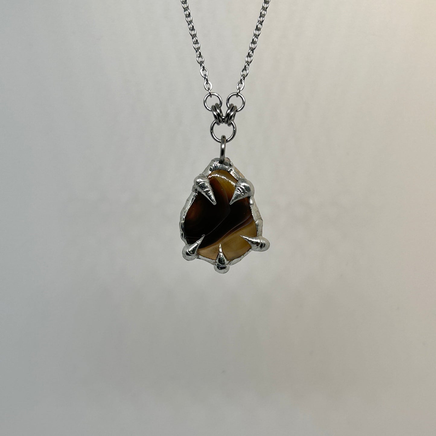 Botswana Agate Fixed Spiky  Stainless Steel Necklace