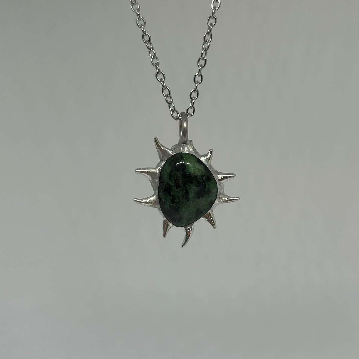 Ruby in Zoisite Spiky  Stainless Steel Soft Soldered Necklace
