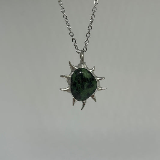 Ruby in Zoisite Spiky  Stainless Steel Soft Soldered Necklace