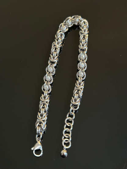 Stainless Steel Chainmail Bracelet With Trapped White Beads