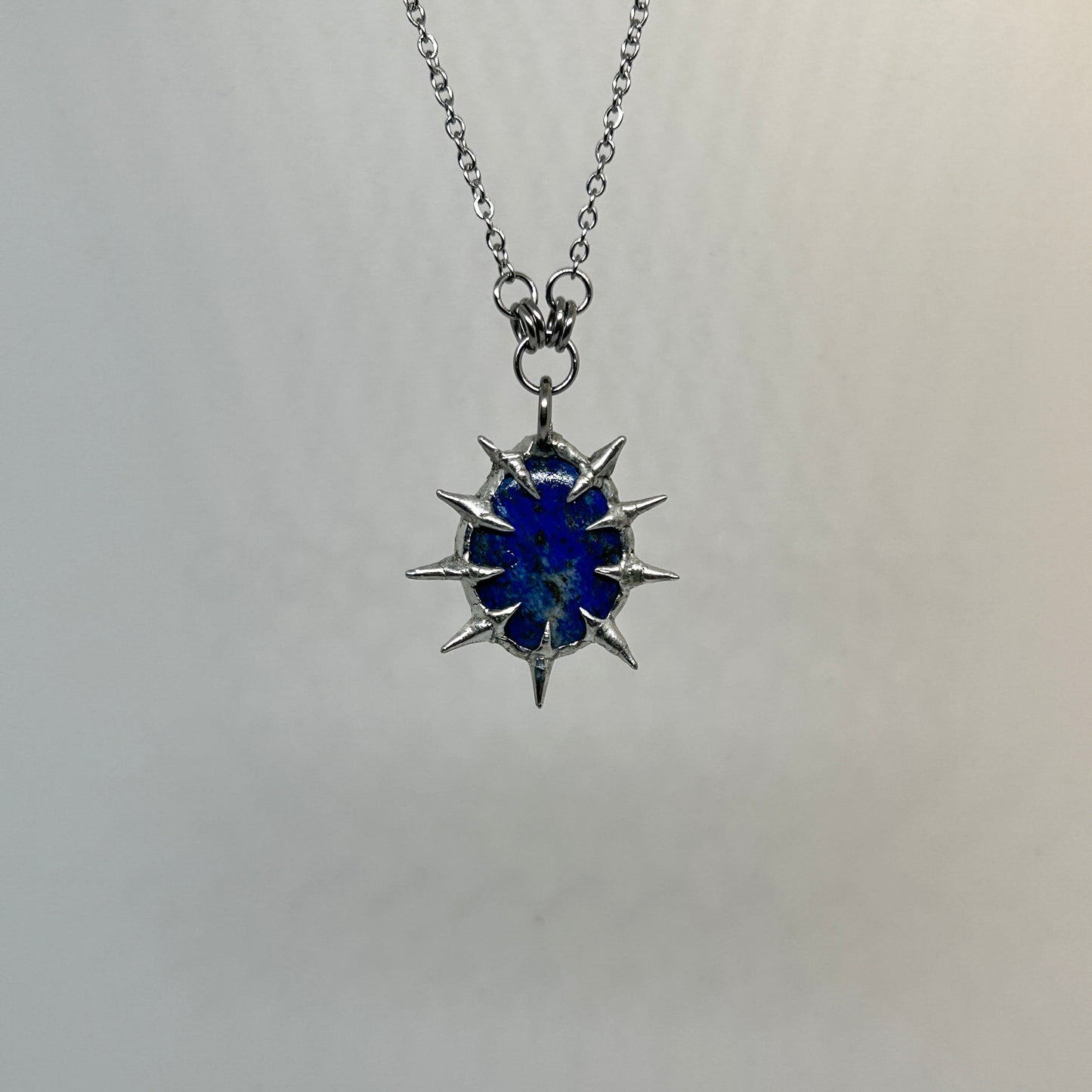 Lapis Fixed Spiky  Stainless Steel Necklace