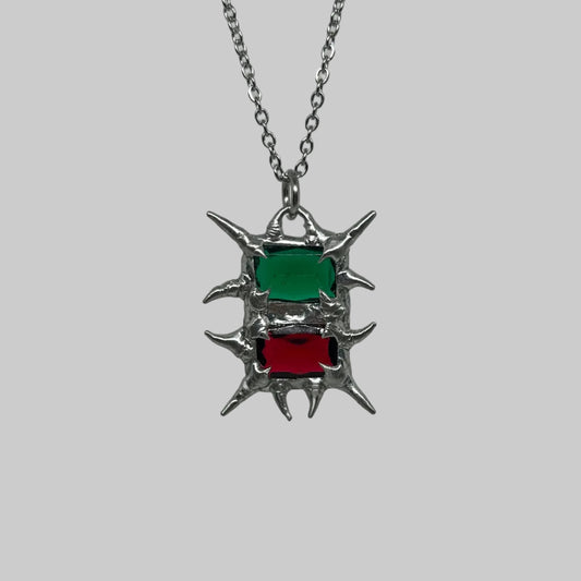 Red and Green Stacked Spiky  Stainless Steel Soft Soldered Necklace