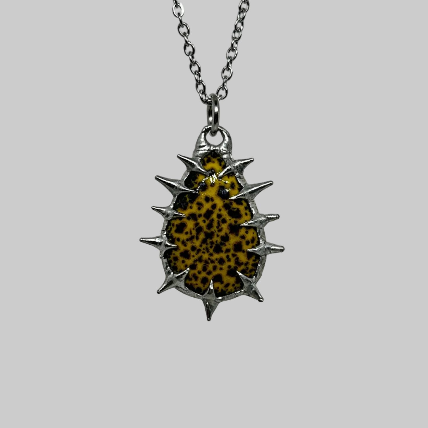 Yellow with Black Spots Ceramic Spiky  Stainless Steel Soft Soldered Necklace