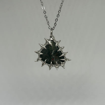 Mossy Agate Spiky  Stainless Steel Soft Soldered Necklace