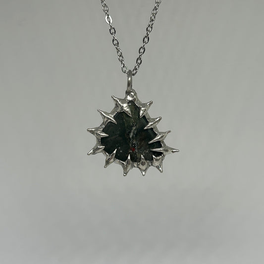 Mossy Agate Spiky  Stainless Steel Soft Soldered Necklace