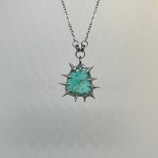 Amazonite Fixed Spiky  Stainless Steel Necklace