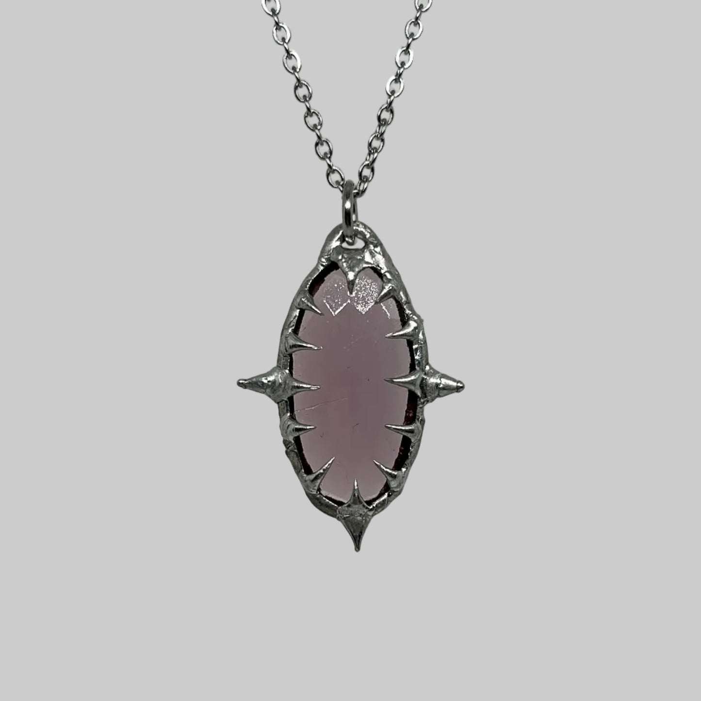 Faceted Purple Glass Spiky  Stainless Steel Soft Soldered Necklace