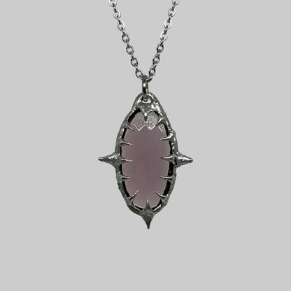Faceted Purple Glass Spiky  Stainless Steel Soft Soldered Necklace