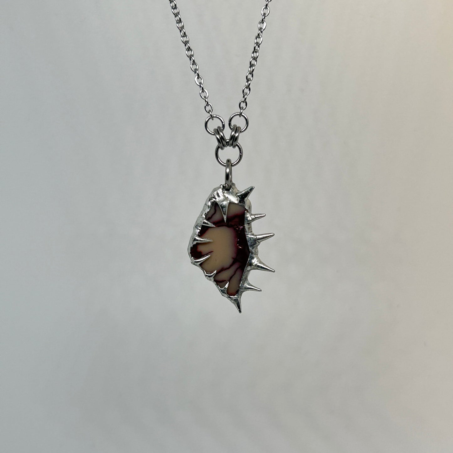 Mookaite Jasper Fixed Spiky  Stainless Steel Necklace