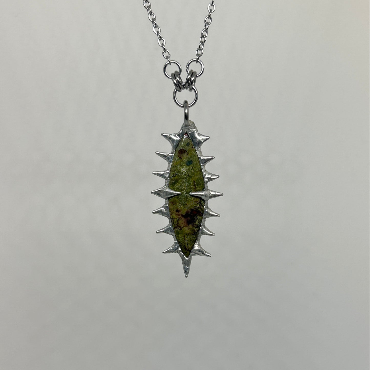 Dragons Blood Jasper Fixed Spiky  Stainless Steel Necklace