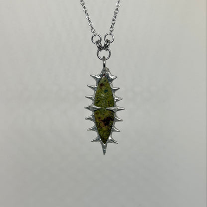 Dragons Blood Jasper Fixed Spiky  Stainless Steel Necklace