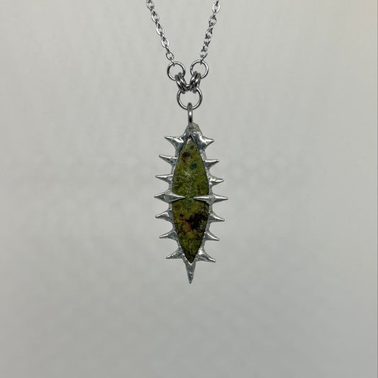 Dragons Blood Jasper Fixed Spiky  Stainless Steel Necklace