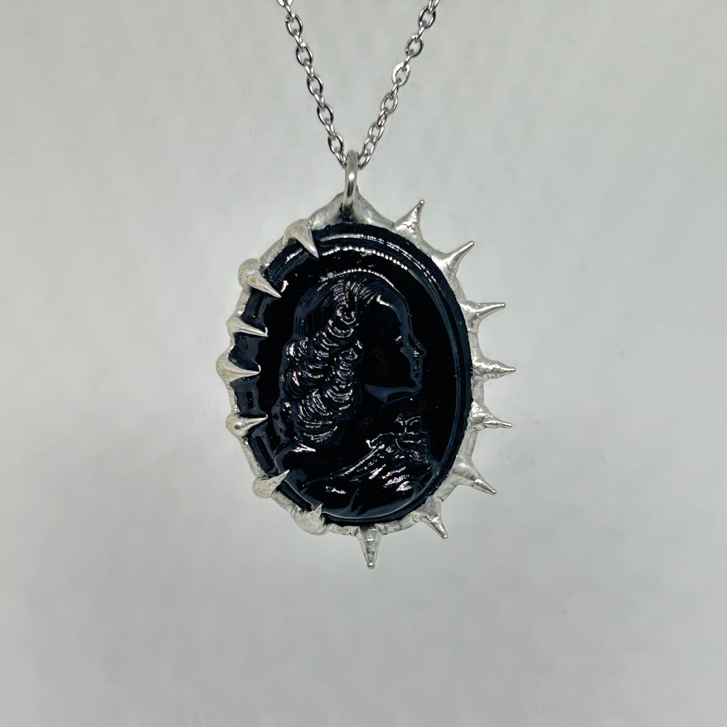 Black Cameo Sillhouette Spiky  Stainless Steel Necklace