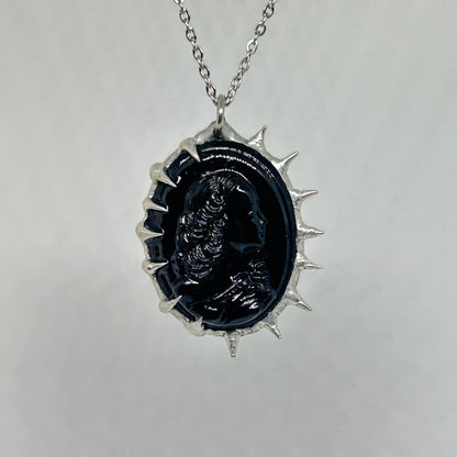 Black Cameo Sillhouette Spiky  Stainless Steel Necklace