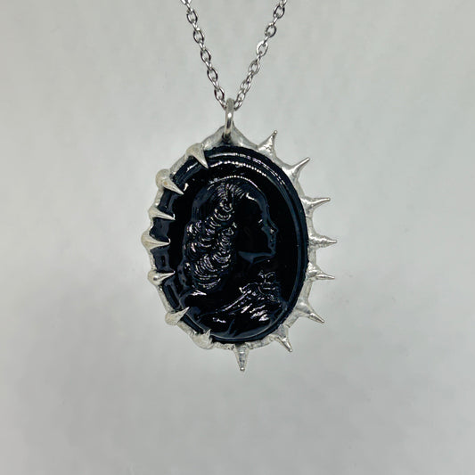 Black Cameo Sillhouette Spiky  Stainless Steel Necklace