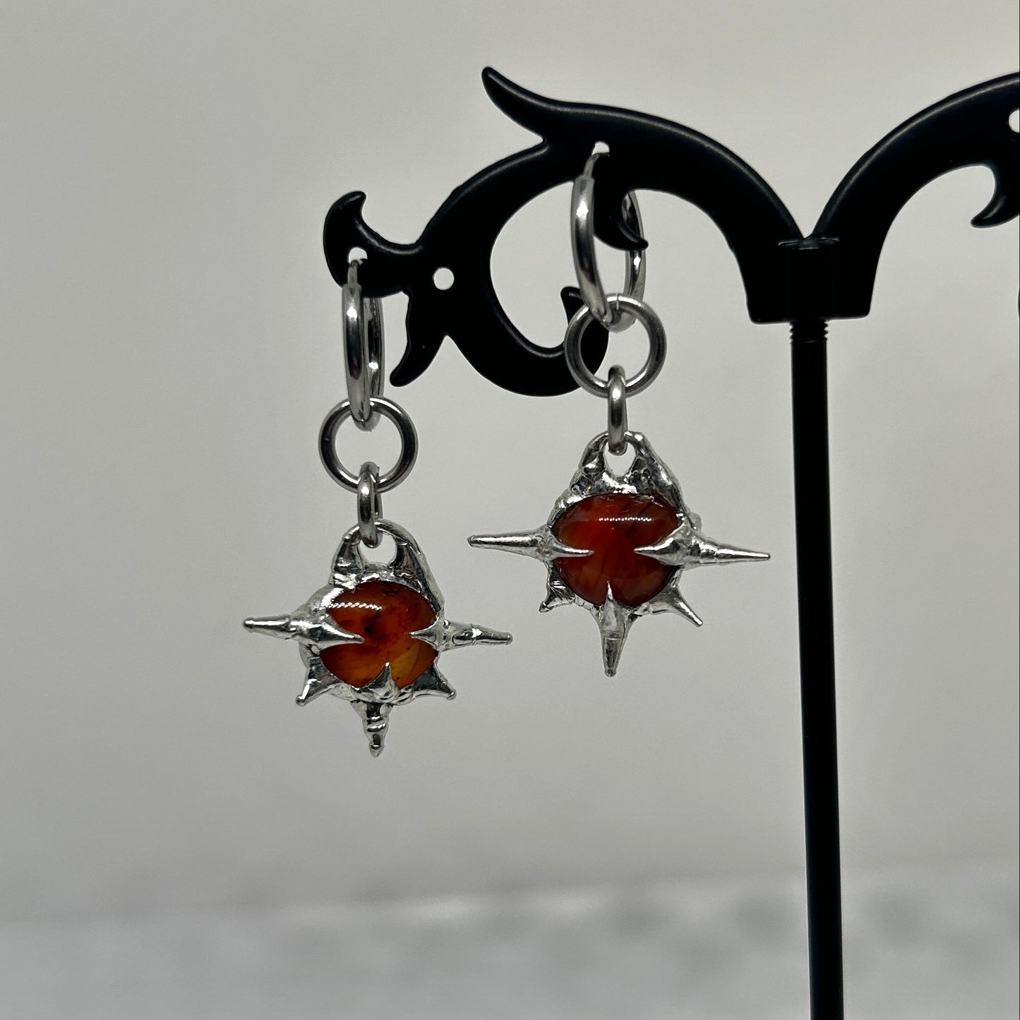 Carnelian Soft Soldered Spiky  Stainless Steel earrings