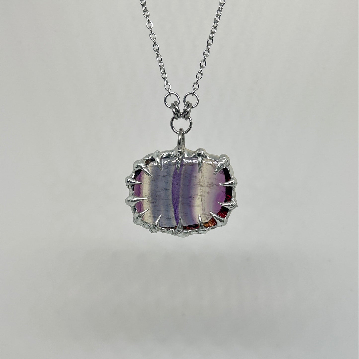 Fluorite Fixed Spiky  Stainless Steel Necklace