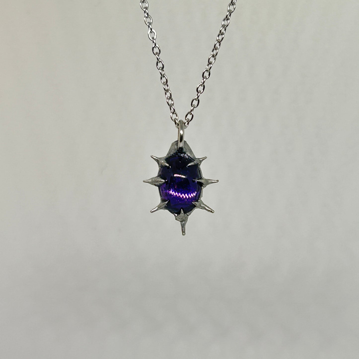 Purple Glass Spiky  Stainless Steel Necklace