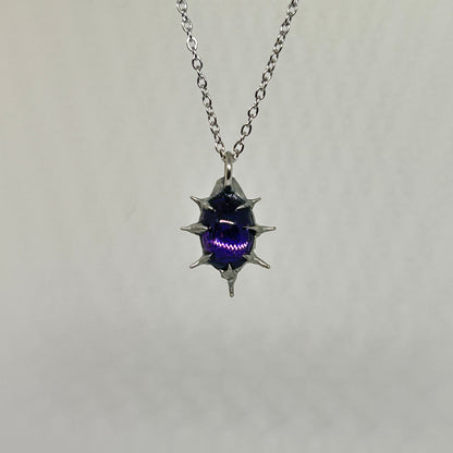 Purple Glass Spiky  Stainless Steel Necklace