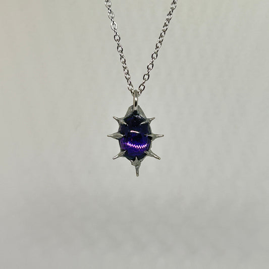 Purple Glass Spiky  Stainless Steel Necklace