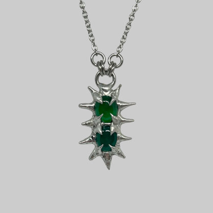 Green Stacked Glass Fixed Spiky  Stainless Steel Soft Soldered Necklace