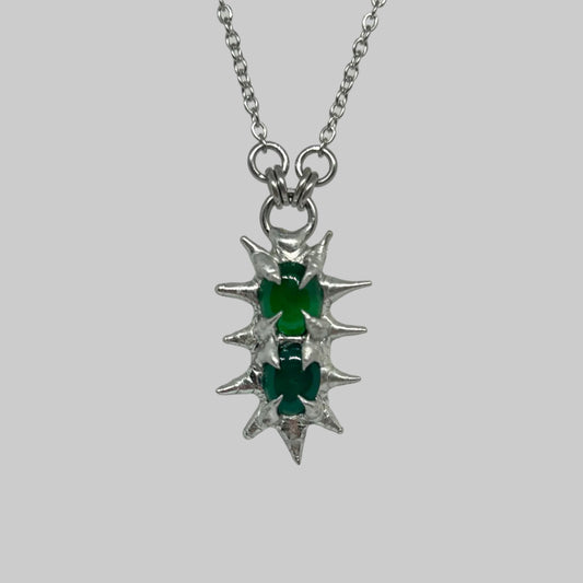 Green Stacked Glass Fixed Spiky  Stainless Steel Soft Soldered Necklace