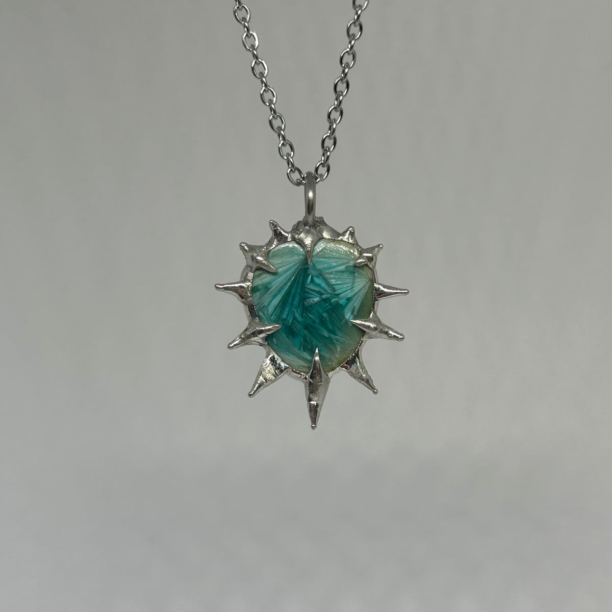 Ceramic Shiny Blue Spiky  Stainless Steel Soft Soldered Necklace
