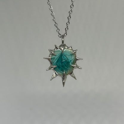 Ceramic Shiny Blue Spiky  Stainless Steel Soft Soldered Necklace