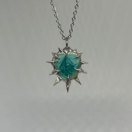 Ceramic Shiny Blue Spiky  Stainless Steel Soft Soldered Necklace