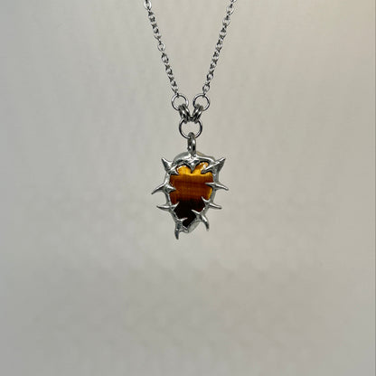Tigers Eye Fixed Spiky  Stainless Steel Necklace