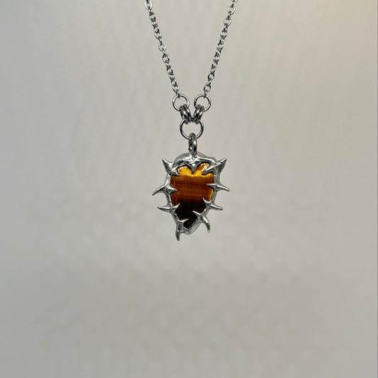 Tigers Eye Fixed Spiky  Stainless Steel Necklace