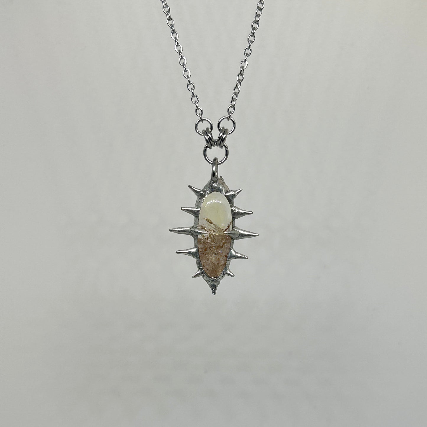 Citrine Fixed Spiky  Stainless Steel Necklace
