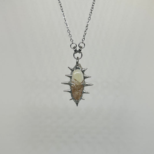 Citrine Fixed Spiky  Stainless Steel Necklace