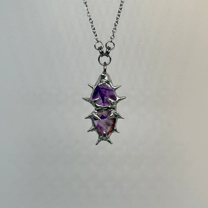 Stacked Amethyst Fixed Spiky  Stainless Steel Necklace